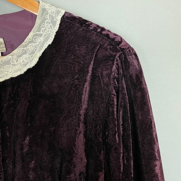 Velvet Jacket Lace Collar Purple Women Button Up Victorian‎ Size Large Delicate - Picture 3 of 11